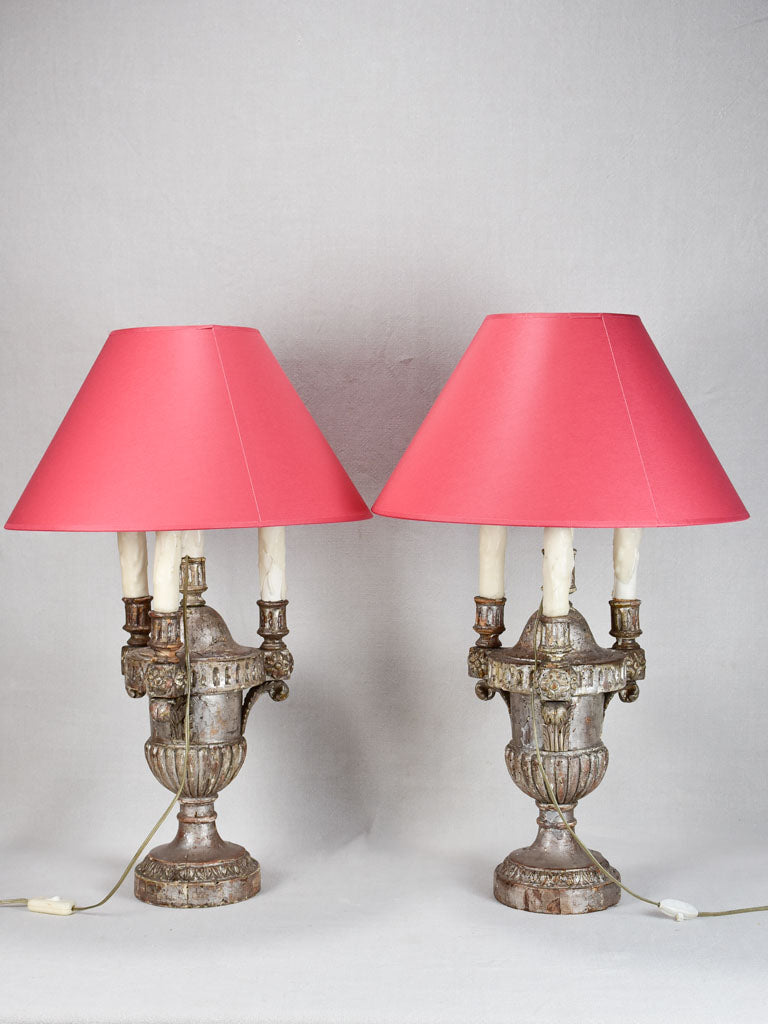 Pair of 18th-century silvered Italian lamps 29½"