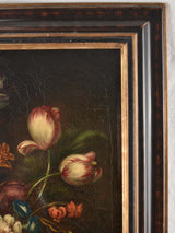 19th century floral still life with tulips, oil on canvas 26¾ x 22½""