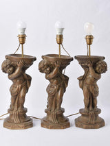 Antique carved angel table lamps set