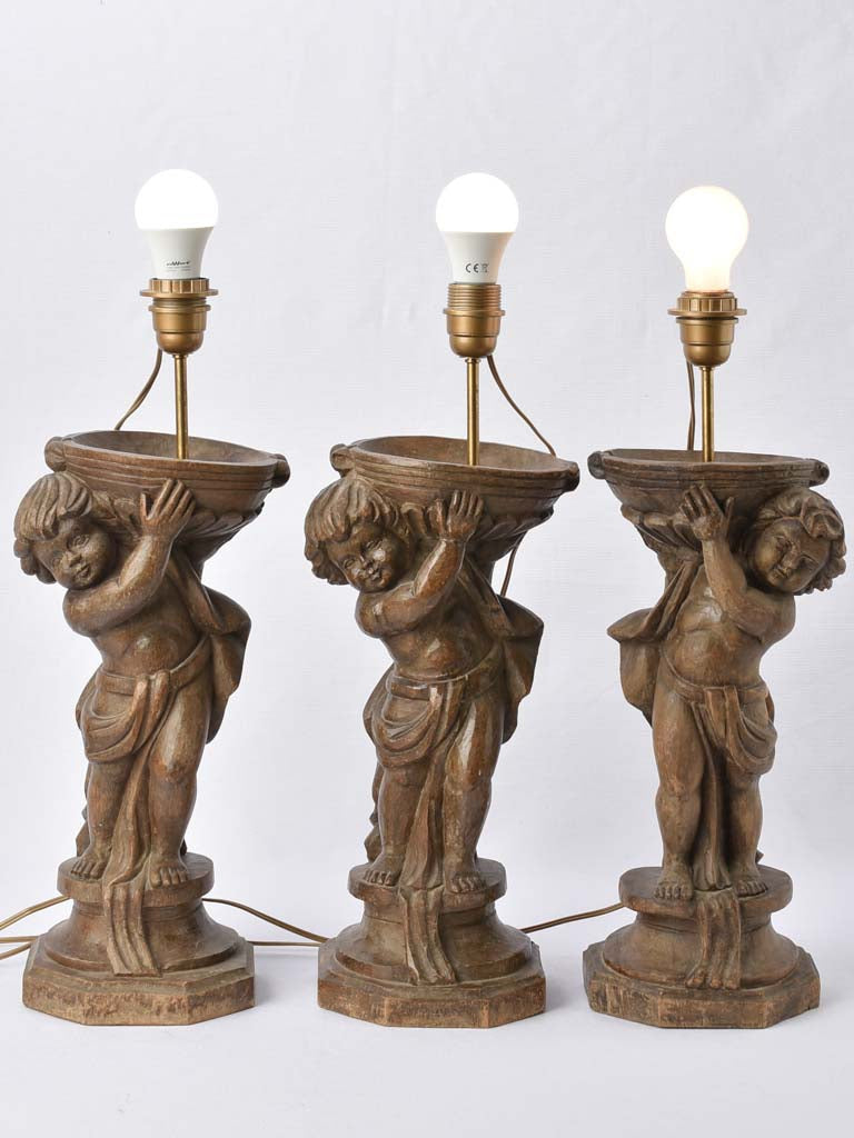 Elegant European wired angel lamps trio