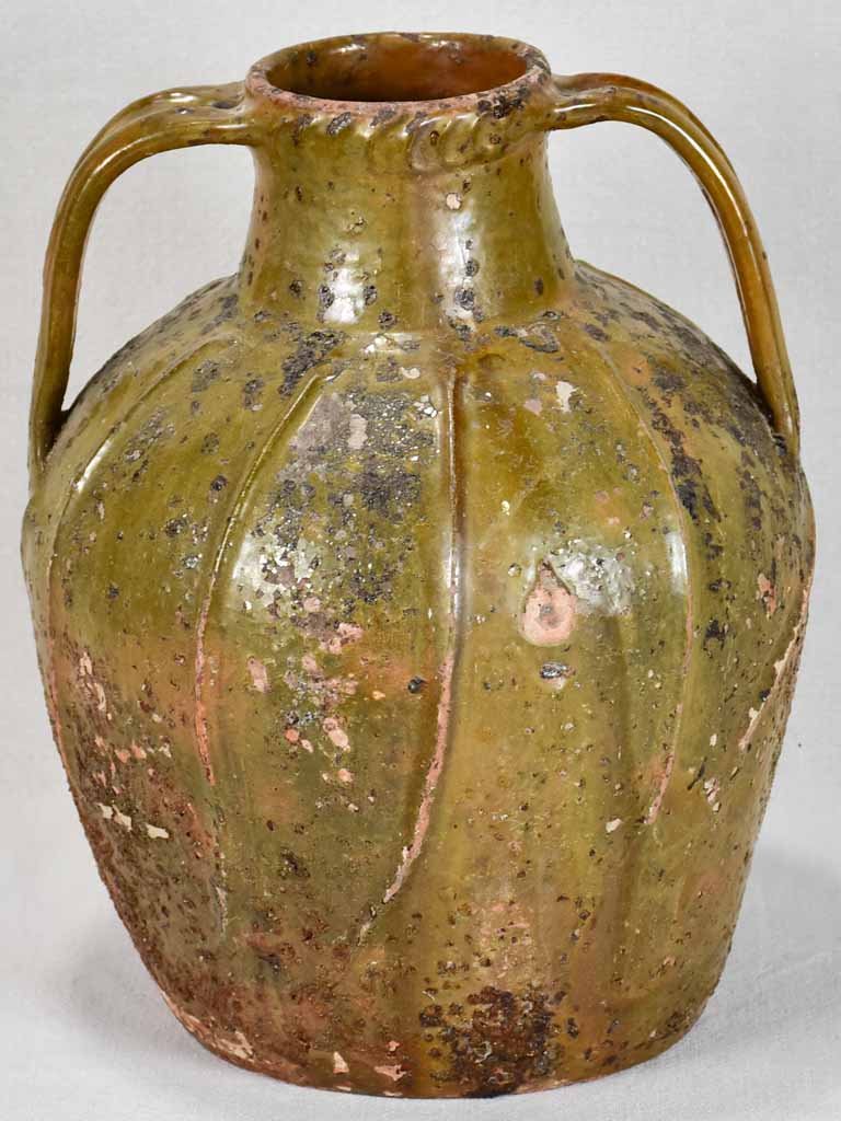 19th-century walnut oil pitcher from the Ardeche - olive green 15¾"