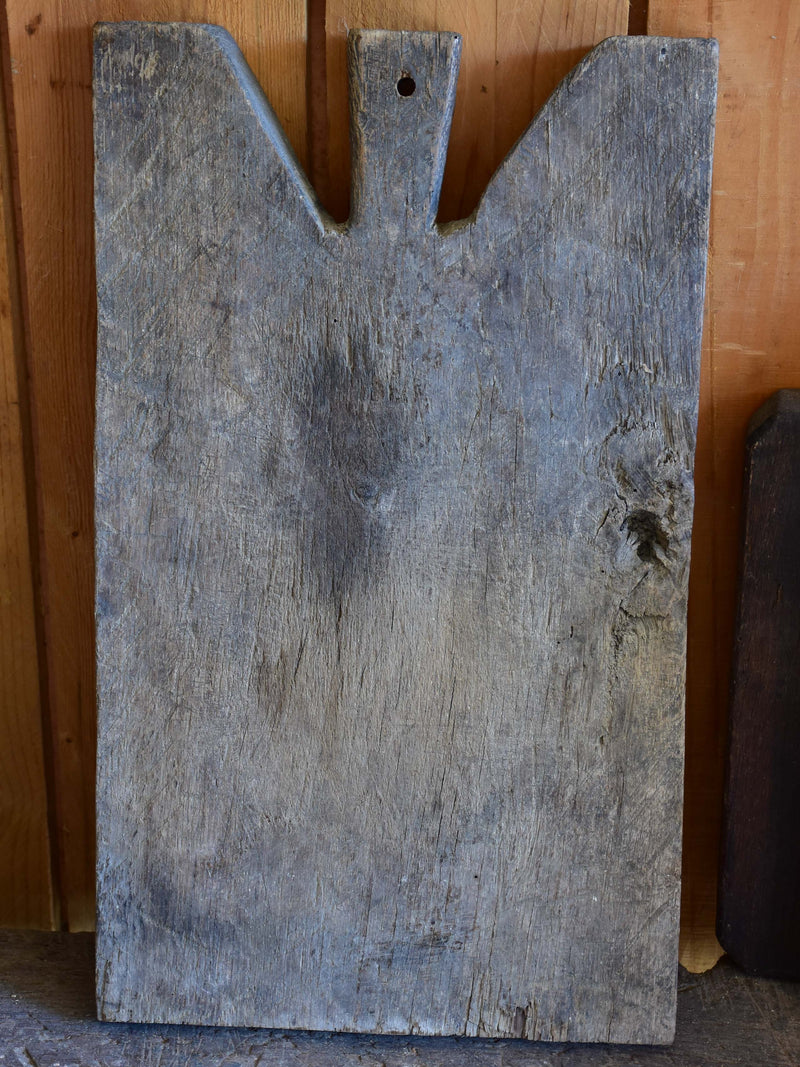 Antique French cutting board with weathered grey timber