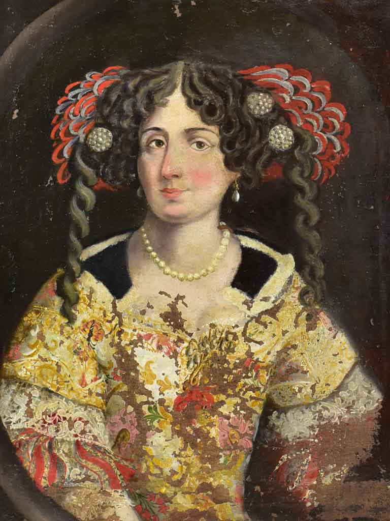 Antique French portrait of a lady - rustic condition 25¼" x 30¼"