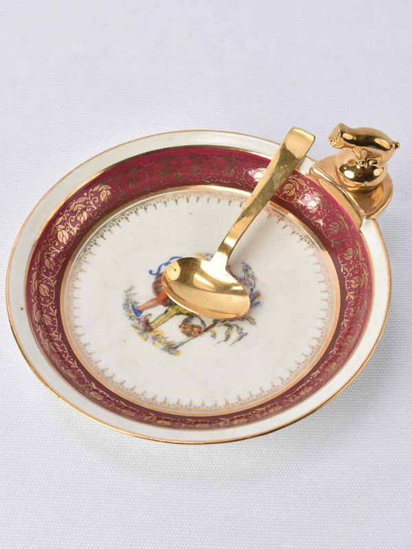 Antique baby food bowl with spoon - red 7½"