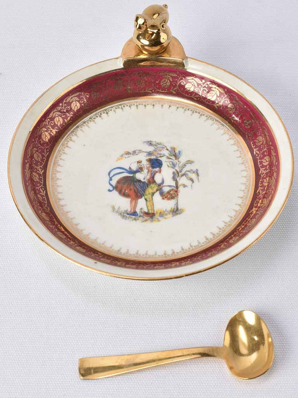 Antique baby food bowl with spoon - red 7½"
