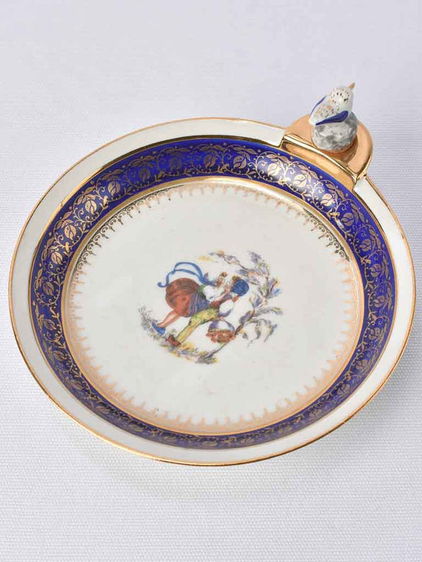 Antique royal blue children's food bowl