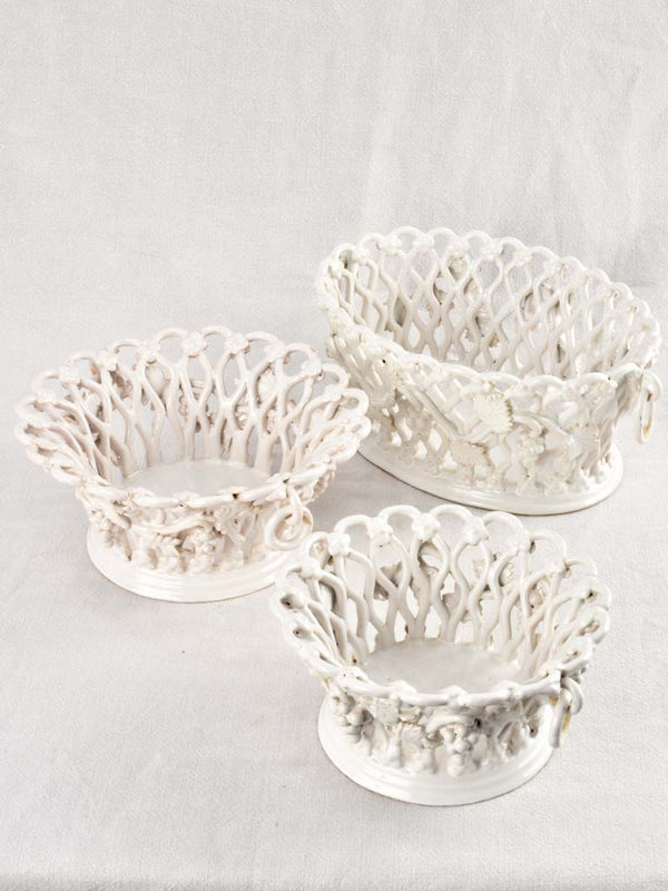 Set of 3 woven ceramic Émile Tessier baskets with grapes