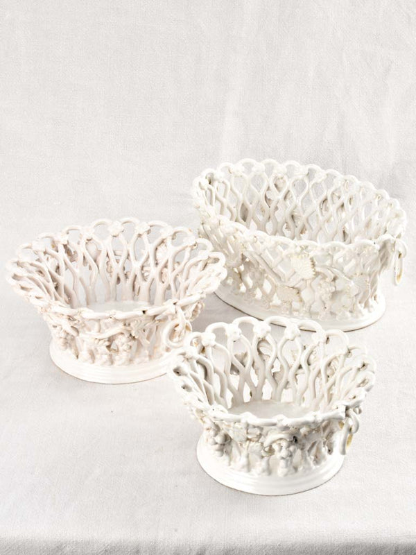 Set of 3 woven ceramic Émile Tessier baskets with grapes