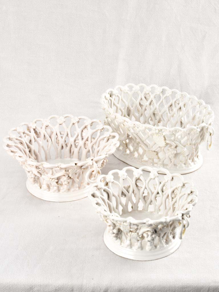 1950s French white ceramic baskets set