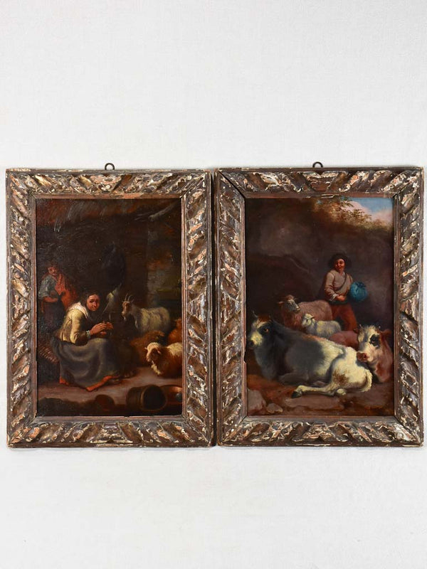 Antique Neapolitan Oil Paintings in Wooden Frames