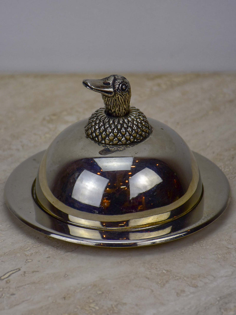 Vintage French fois gras / caviar dish - silver duck