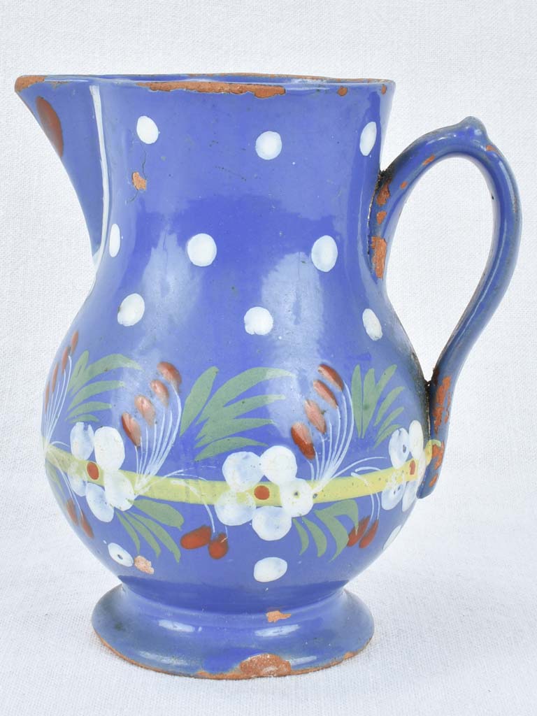 Blue Checkard Pitcher Handpainted pitcher - blue and white with flowers