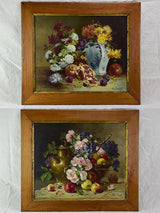 Pair of large antique French still life paintings - oil on canvas 32" x 28"