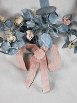 Vintage artisan-made wall sconces - blue and pink tole foliage
