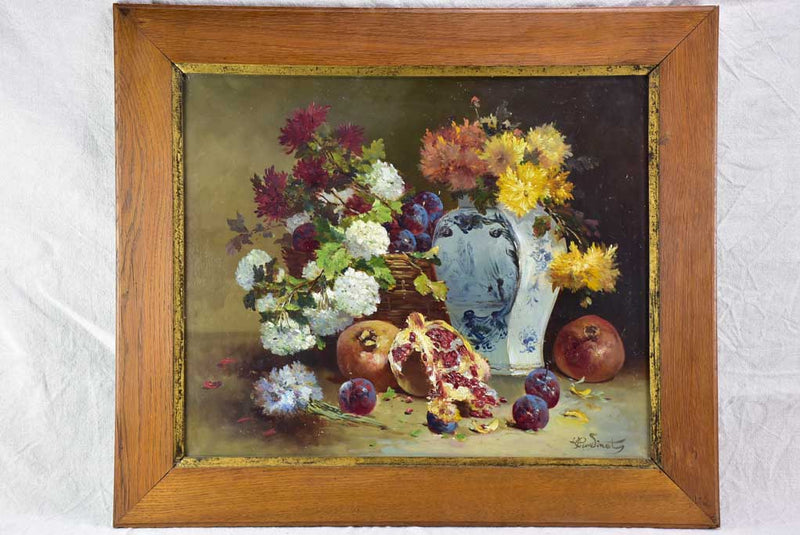 Pair of large antique French still life paintings - oil on canvas 32" x 28"