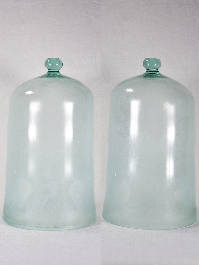 Pair of 19th-century French blown glass garden cloche domes 18½"