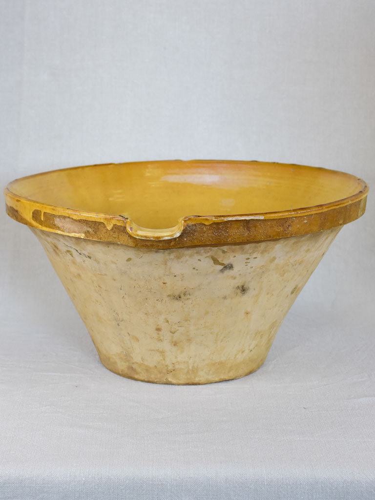 Large antique French tian bowl with yellow glaze 19¼"