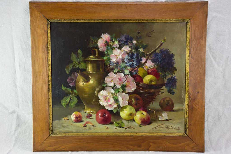 Pair of large antique French still life paintings - oil on canvas 32" x 28"