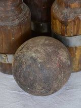 Collection of 9 carved walnut bowling skittles and ball - 19th century 15¼"