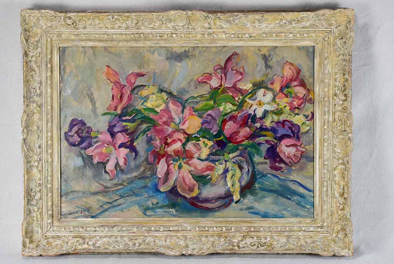 1950s still life of fatigued tulips signed Gianelli 27¼" x 36½"