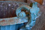 Late 19th century Chambord garden urn with green patina and decorative handles