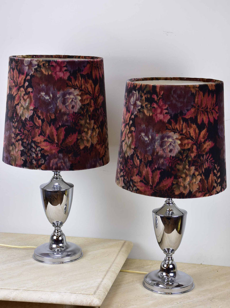 Pair of 1970's Ligne Roset lamps with velour Liberty lampshades