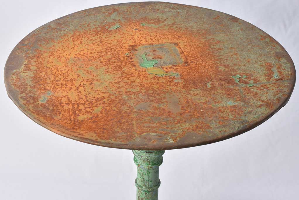 Antique French bistro table with green patina