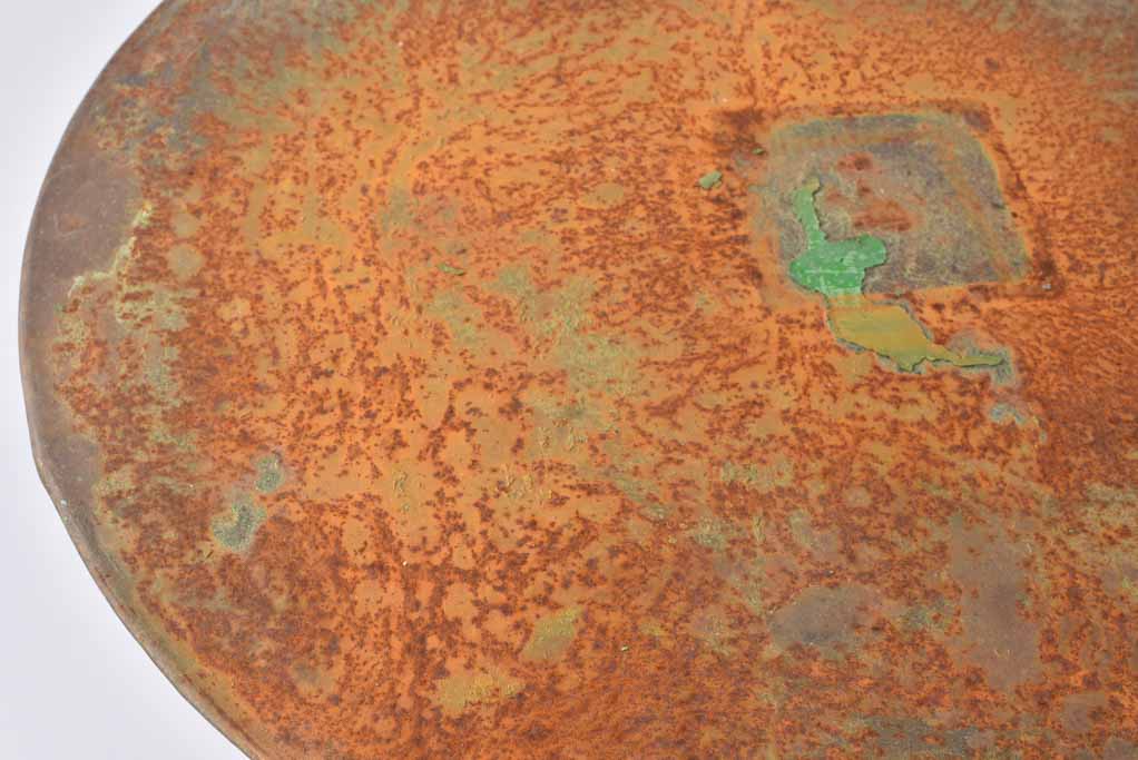 Antique French bistro table with green patina