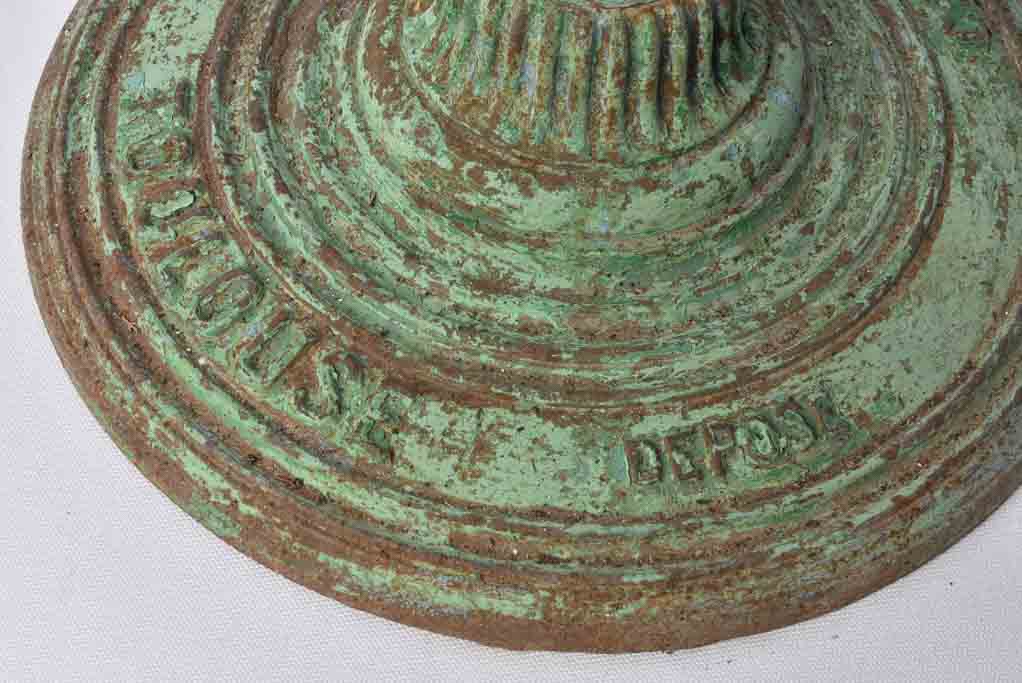 Antique French bistro table with green patina