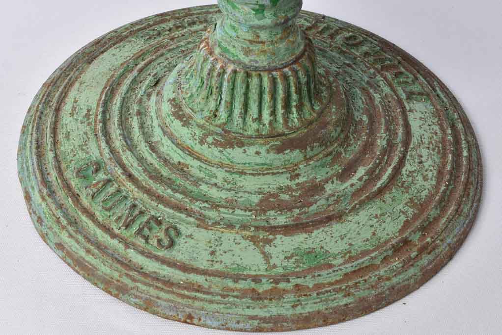Antique French bistro table with green patina