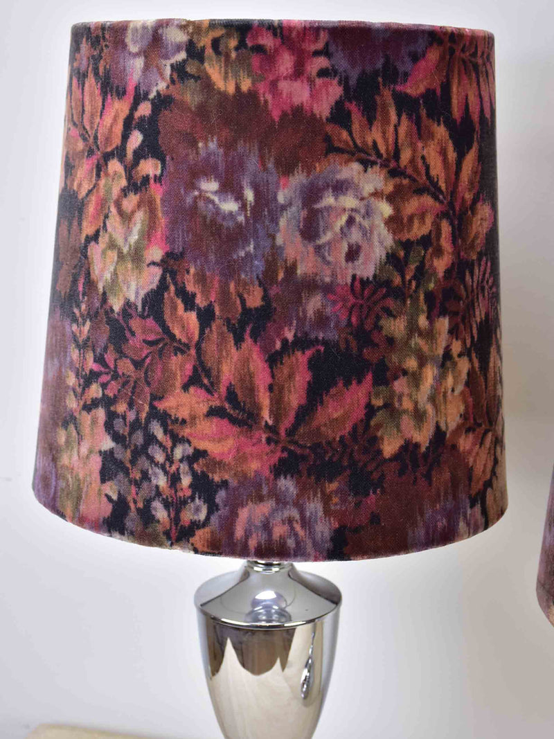 Pair of 1970's Ligne Roset lamps with velour Liberty lampshades