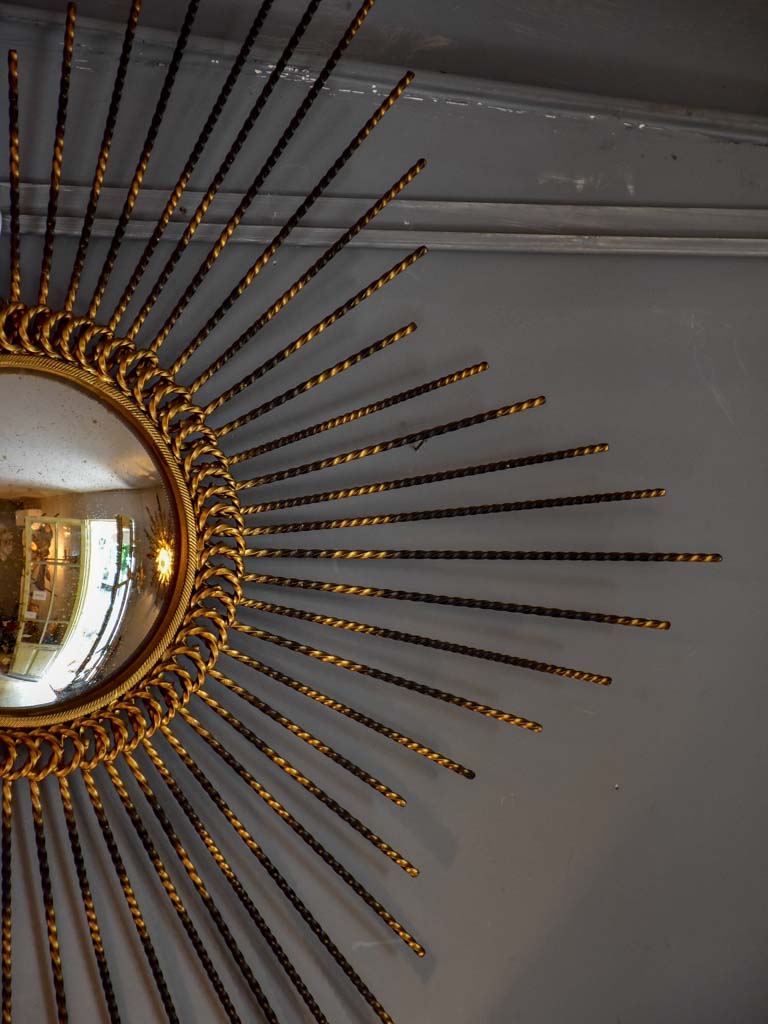 Vintage sunburst mirror with convex glass 33½" diameter