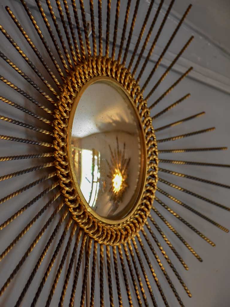 Vintage sunburst mirror with convex glass 33½" diameter