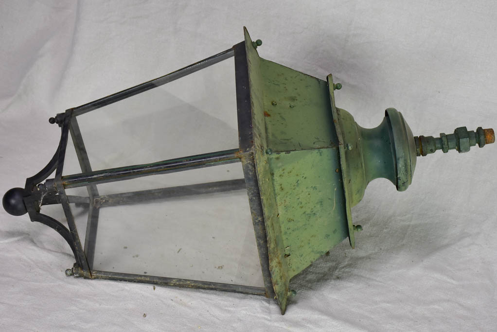 Pair of very large antique French lanterns with black and green patina