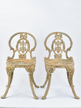 Pair of cast iron children's garden chairs - verdigris patina