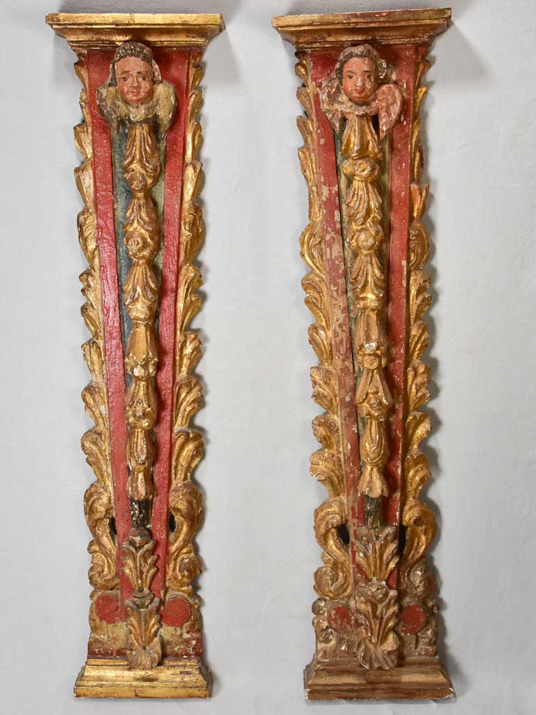 Pair of Spanish gilt boiserie column elements from a church 51¼"
