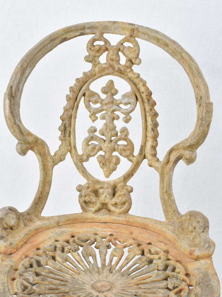Pair of cast iron children's garden chairs - verdigris patina