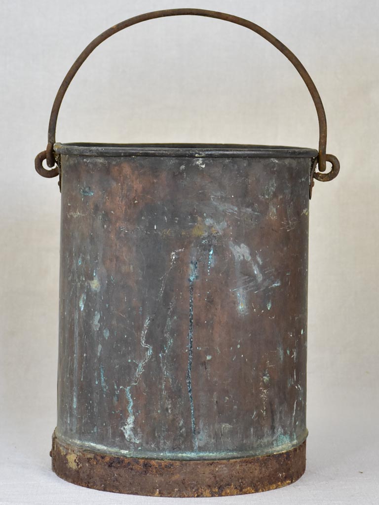 Tall 19th Century French copper winemaker's bucket with black patina 13½"