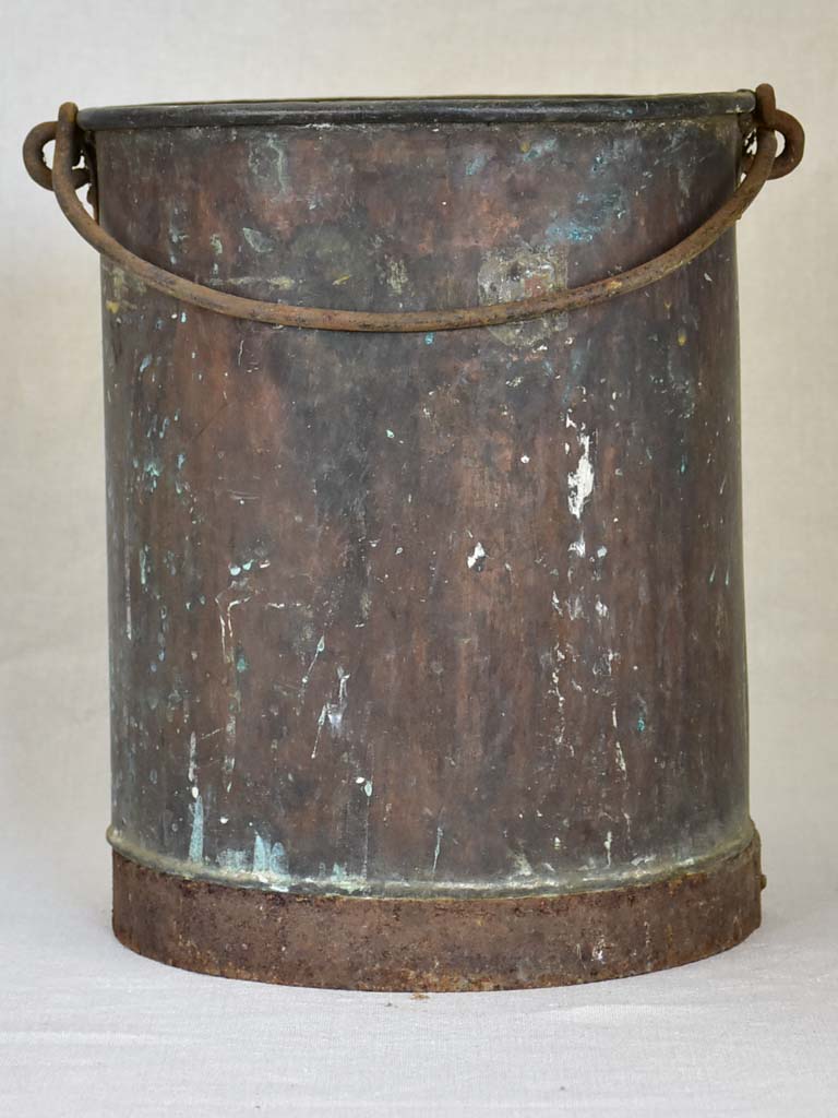 Tall 19th Century French copper winemaker's bucket with black patina 13½"