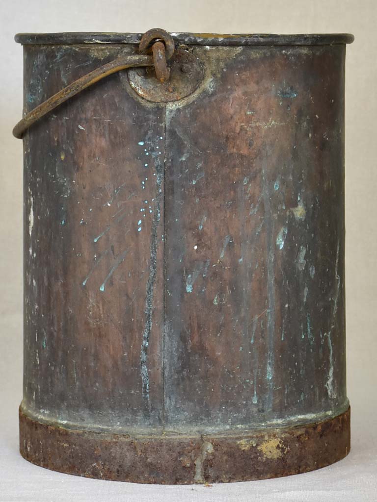 Tall 19th Century French copper winemaker's bucket with black patina 13½"