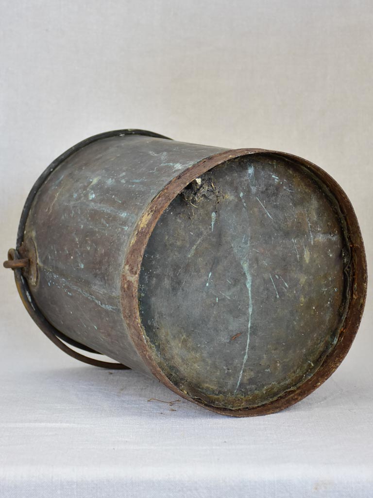 Tall 19th Century French copper winemaker's bucket with black patina 13½"