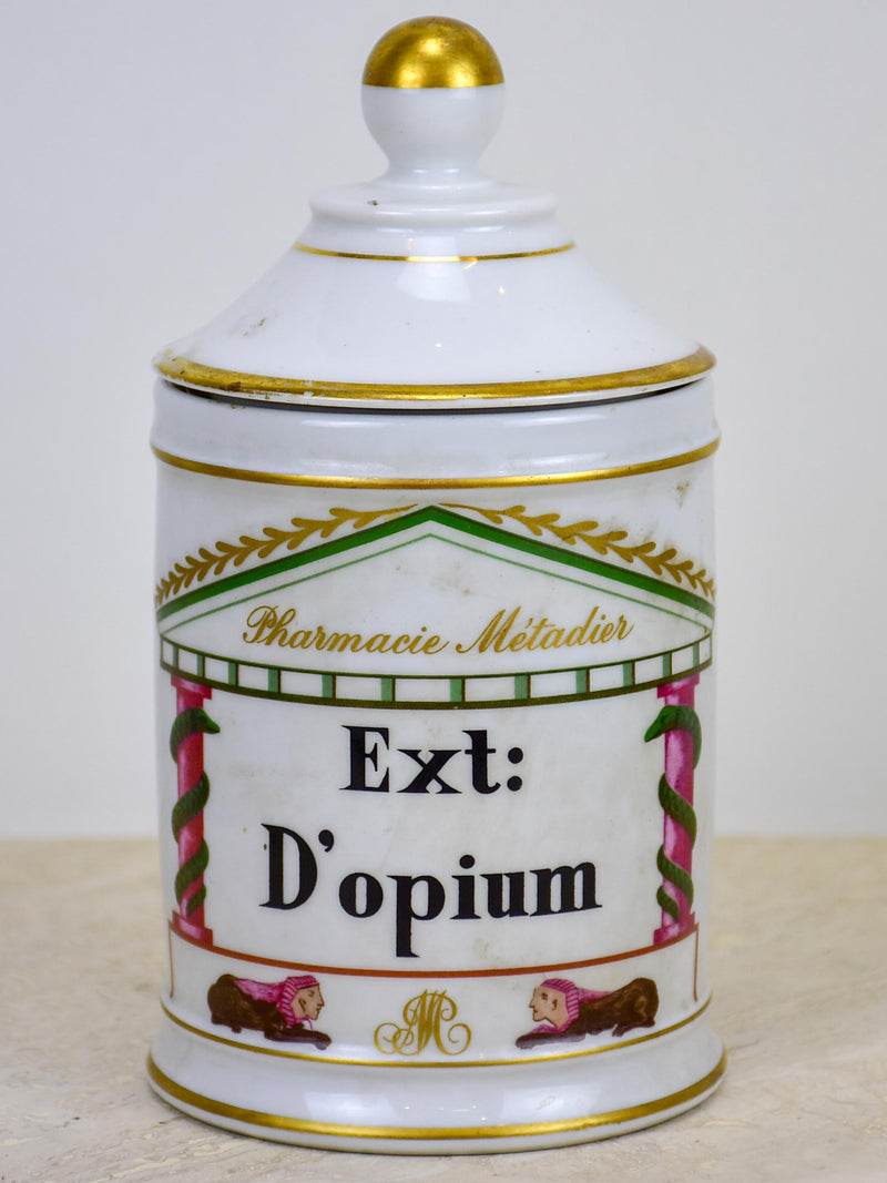 Antique French Limoges apothecary jar - Opium