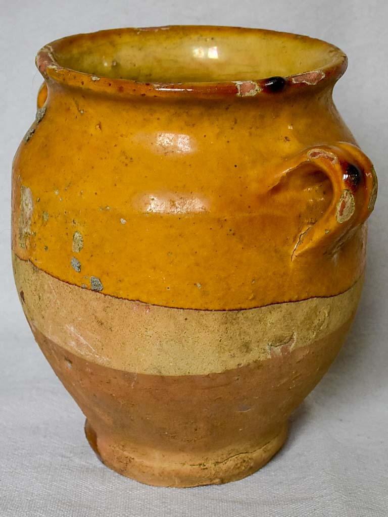 Small antique French confit pot with ocher glaze 6¼"