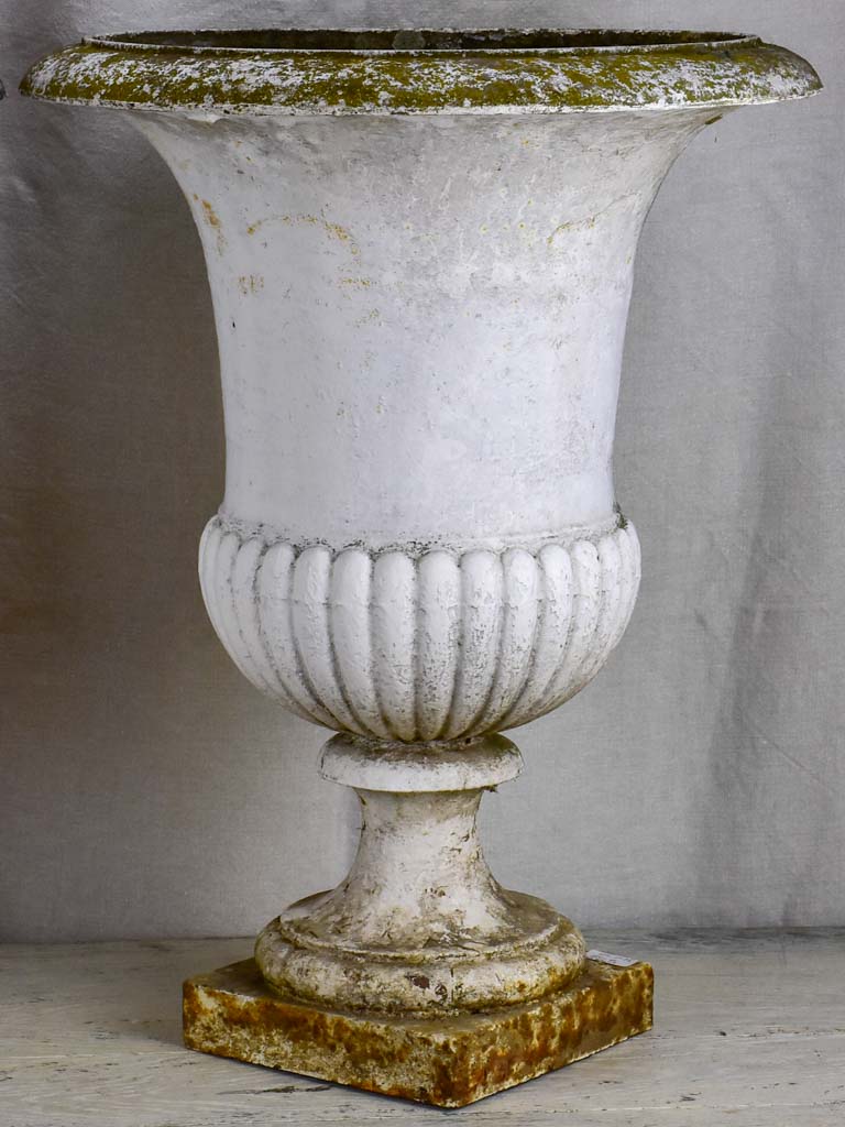 Pair of early 19th Century French Medici urns - cast iron, white 26"