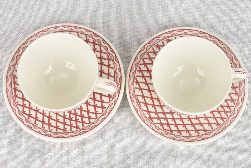 Pair of 1950s Gien coffee cups and saucers