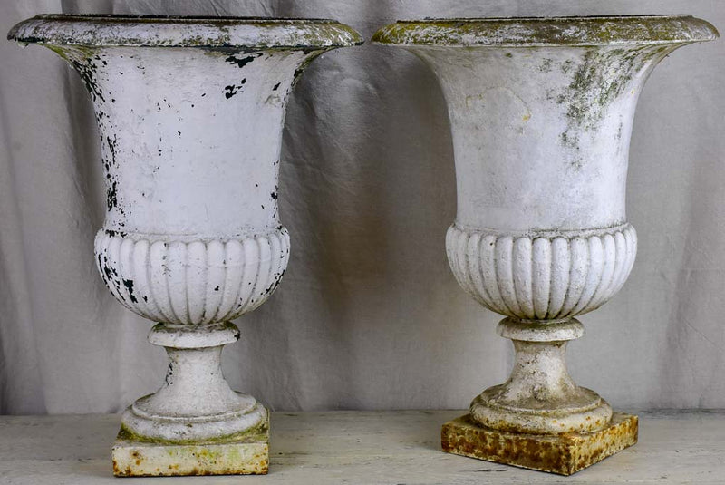 Pair of early 19th Century French Medici urns - cast iron, white 26"