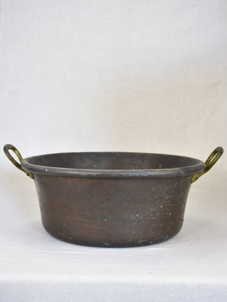 Broad French winemaker's copper with two handles 18½"