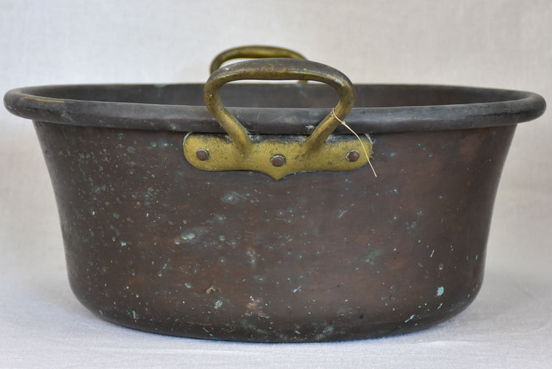 Broad French winemaker's copper with two handles 18½"