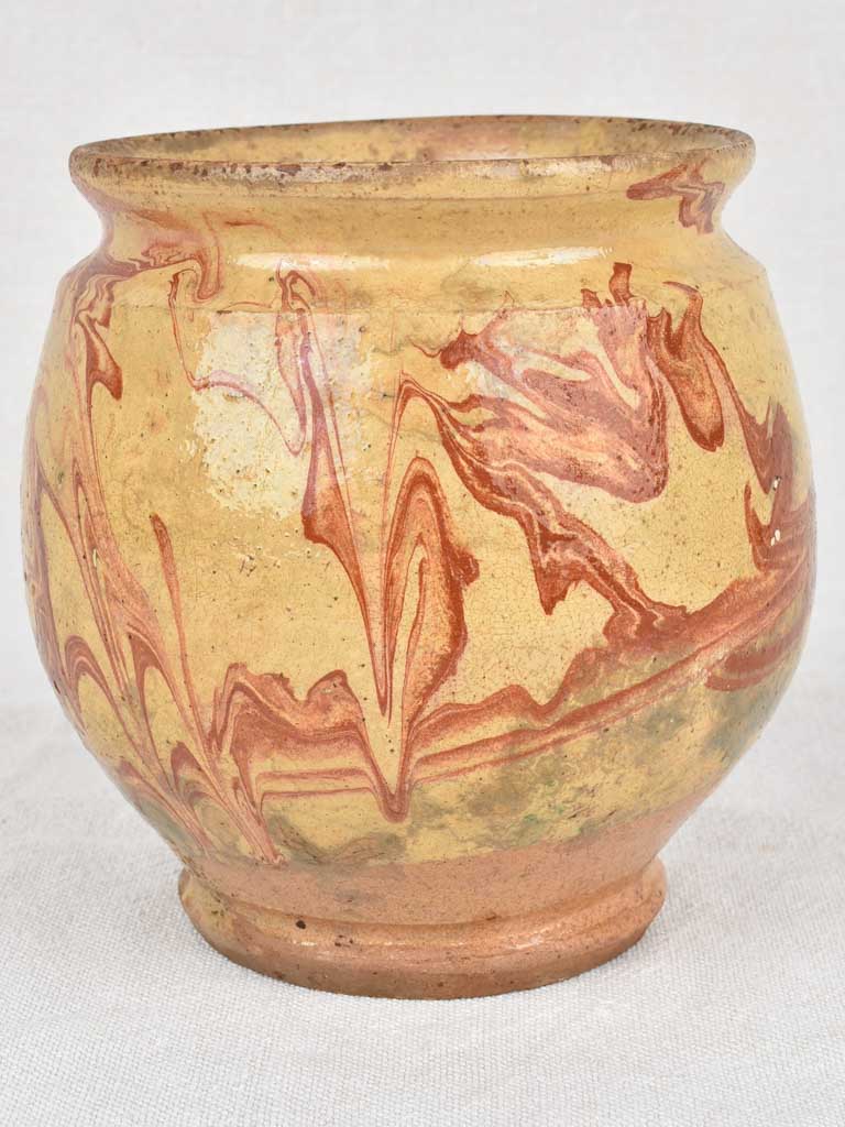 Antique French preserving pot with marbleized glaze 6¼"