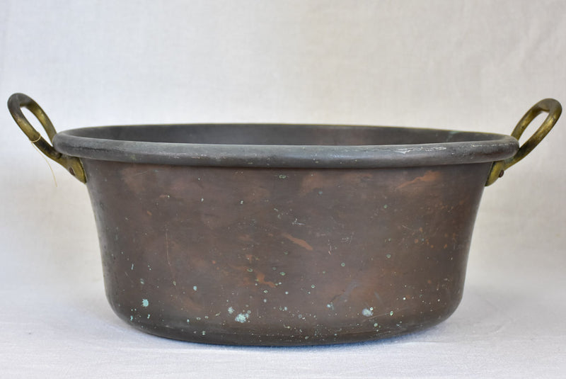 Broad French winemaker's copper with two handles 18½"